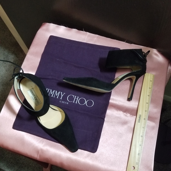 Jimmy Choo Ankle Tie Black Suede Stilettos, size 37 1/2. - Picture 3 of 4